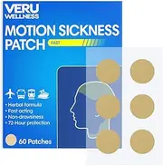 Motion Sickness Patch - 60 Pack, Fast Acting - Car, Airplane and Trains - Easy to use - Herbal