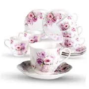 China Tea Cups and Saucers Set of 6-7ounce/200ml - Tea Gift Sets for Adults -