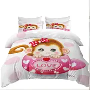 Cute Design Pinkish Love Cup Monkey Quilt Cover