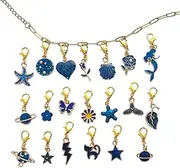 [AMOBESTER] Ocean Blue Clip on Charms Mix Mermaid Flower Star Plated Charms with Paperclip Link Chain DIY Bracelet Kit, Zinc Stainless Steel, No Gemstone