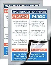 VAIIGO A4 Self Adhesive Magnetic Display Frame, Magnetic Paper Holder for License, Photos, Documents (2Pack, Silver)