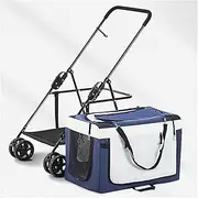 Pet Stroller for Small Medium Large Dogs and Cats and Cats 4 Wheels Trolley Running Cart Foldable Dog Cart with Detachable Cage (Color : Blue)
