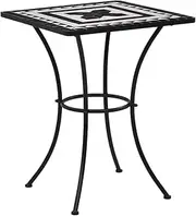 vidaXL Mosaic Bistro Table - Ceramic Top, Iron Frame, Easy Assembly, Ideal for Balcony or Garden, Modern Black and White Design