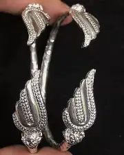 Pair Of New Angel Wings Head Handmade West Indian Sterling Silver Bangles
