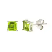 5 mm Princess Cut 1.5 Carat Total Peridot Sterling Silver Stud Earrings