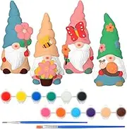Barydat 4 Pcs 5 Inch Ready to Paint Your Own Gnome Statues 5'' DIY Blank Ceramics Unpainted Gnome Figurines Kit Paintable Ready to Paint Ceramics Painting Figures with Paint Strip Brush