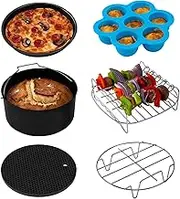 COSORI Air Fryer Accessories Set, Fit All of Brands 5.5 L, Pack of 6 Including Cake Pan/Pizza Pan/Metal Holder/Multi-Purpose Rack with Skewers/Silicone Mat/Egg Bites Mold with Lid