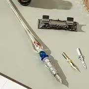 xinyee Retro Glass Dip Ink Pen Set Vintage Quill Pen Calligraphy Crystal Writing Signature Ink Dipped Pen with 2 Nibs & Pen Holder in Box for Handwriting Student Friends Lovers