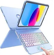 FUWANG Touch Keyboard Case for iPad 10th Generation (10.9 Inch, 2022), iPad 10th Generation Case with Keyboard, 360° Rotatable Multi-Touch Backlit Keyboard for iPad 10th Generation (Blue)