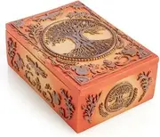 [Generic] Tree of Life Design Wooden Box Jewellery Tarot Cards Stones Crystal