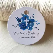 Christening tags, Baptism tags, Holy Communion tags, Blue Floral || TAGS ONLY