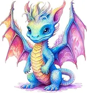 Fabric Panel 8"x8" Baby Dragon 100% Cotton Quilting Panel Square AM1417