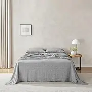 Natural Home Classic French Flax Linen Sheet Set - Super King Bed Ultra-Soft & Breathable, Dark with White Pinstripes - 1 Flat Sheet, 1 Fitted Sheet, 2 Pillowcases