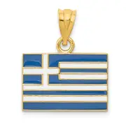 14k Yellow Gold Solid Enameled Greece Flag Pendant
