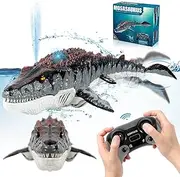 fromeasy Remote Control Mosasaurus Dinosaur Toys for Kids, Upgrade Mosasaurus Water Toy, Pool Toys, RC Dino with Light and Spray Water for Swimming Bath Lake Ocean RC Boat Shark Toys