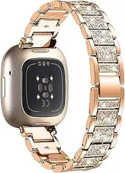 Compatible with Fitbit Versa 4/Fitbit Sense 2/Fitbit Versa 3/Fitbit Sense Metal Bands,Stainless Replacement Steel straps for Women Men,Adjustable Metal Watch Bracelets,Wristbands Accessories