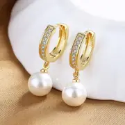 Silver Gold Micro Pave CZ Drop Shell Pear Hoop Huggie Earrings 28mm Gift Box I61