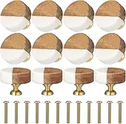Qunclay 12 Pcs White Marble Stone Knobs Wood Modern Drawer Dresser Knobs Round Dresser Pull Handle Hardware Decorative Wood Drawer Small Furniture for Cupboard Cabinet Desk