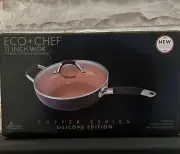 ECO + CHEF 11” WOK~COPPER SERIES Ceramic Non-Stick Coating W/lid & Silicon Grips