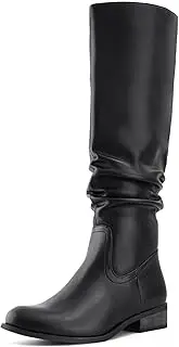 [Shoe'N Tale] Women's Knee High Boots Flat Low Heel Slouch Pointed Toe Winter Shoes with Side Zipper