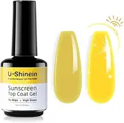 U-Shinein Top Coat Gel, 2 in 1 No Wipe Top Coat Gel, Lock in Color for Nail Polish, Clear Shine Gel Top Coat, Protection Top Coat Keeps Nails From Yellowing or Staining Need UV Lamp Curing 15ml