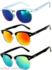 Set of 3 Half Frame Semi Rimless Horn Rim Sunglasses White Black Frame Mirror