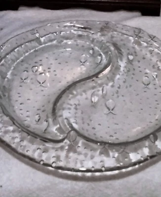 Handmade Bullicante Clear Art Glass Platter Heavy 6.75 Lbs. fish pattern