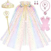 LEO01 Princess Cape Set Dress up Costume for Girls Party Cosplay Fur Hooded Cloak