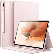 [JETech] Case for Samsung Galaxy Tab S8 Plus 2022 / S7 FE 2021 / S7 Plus 2020 12.4-Inch with S Pen Holder, Slim Folio Stand Protective Tablet Cover, Multi-Angle Viewing (Pink Gold)
