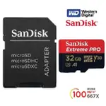 【SANDISK 晟碟】極速全新版 32GB EXTREMEPRO A1 記憶卡 附SD轉卡 高速讀取100MB/S(原廠永久保固)