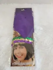 Mardi Gras Flapper Headband W/Purple, Green & Gold Sequins And Purple Feather