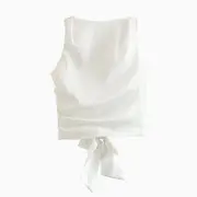 Round Neck Plain Tie Back Tank Top White - L
