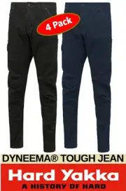 HARD YAKKA - 4 PACK- MENS *DYNEEMA* TOUGH STRETCH SLIM DENIM WORK JEAN - Y03400