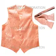New Men's Vesuvio Napoli Paisley Tuxedo Vest Self-tie Bowtie prom party Peach