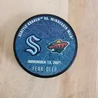 SEATTLE KRAKEN vs Minnesota Wild Match Puck 11/13/21
