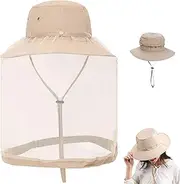 Sun Hat with Netting with Windproof Rope Summer Mosquito Net Hat for Women Men Bee Keeper Hat with 4 Breathable Holes for Outdoor Hiking Gardening Outdoor Sport Accessory
