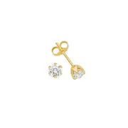 9ct Gold Cubic Zirconia 6 Claw Basic Stud Earrings in Clear