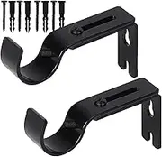 Luanxu 2 Pcs of Adjustable Curtain Rod Brackets, Heavy Duty for 1 Inch Curtain Rod, Curtain Rod Holder, Curtain Rod Hooks (Black)