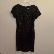NEW Aiden Mattox 6 black sequin fringe cocktail dress short sleeve $220 party