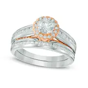 1.0 CT. T.W. Natural Diamond Frame Bridal Engagement Ring Set in Solid 10K Two-Tone Gold