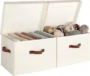 [StorageWorks] Fabric Storage Bins with lid, Decorative Boxes for Shelves, Closet Organizer Basket with Handles, Jumbo, Ivory White, 2-Pack