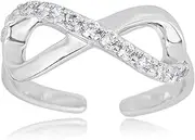 [AVORA] 925 Sterling Silver Adjustable Infinity Toe Ring Jewellery with Simulated Diamond CZ, mm, Cubic Zirconia