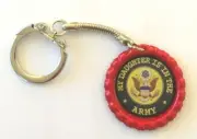 Army Bottle Cap Keychain on silvertone keyring