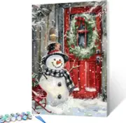 Christmas Snowman Paint by Numbers Kits for Adult Beginners,Red Christmas Door