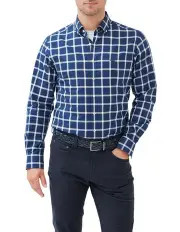 [Rodd & Gunn] Gunn Check Oxford 4 Long Sleeve Sports Fit Shirt in Navy'