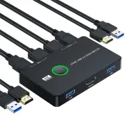 USB KVM Switch HDMI 2 Port Box USB and HDMI-Compatible Switch for 2 Computers Share Keyboard Mouse Printer and one HD Mo