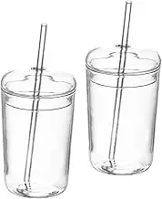 NAMOARLY 2 Pack Large Straw Cup Set Glass Drinking Cups Straw for Juice Tea Milk Hot Beverage Family Office Hotel Use