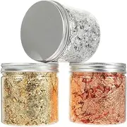 Gold Nail Foil Lace Flakes 3 Bottles for Nail Art Includes Nail Gems Easy to Apply