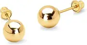 [Lovearing] 14k Yellow Gold 2,3,4,5,6mm Plain Hollow Gold Ball Children Screw back Baby Girls Stud Earrings