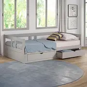 Melody Extendable Brazilian Pine Twin to King Daybed with Trundle and Storage Drawers, for Childrens/Youth/Kids/Guest Bedroom Furniture, 400 Pound Capacity, Dove Gray